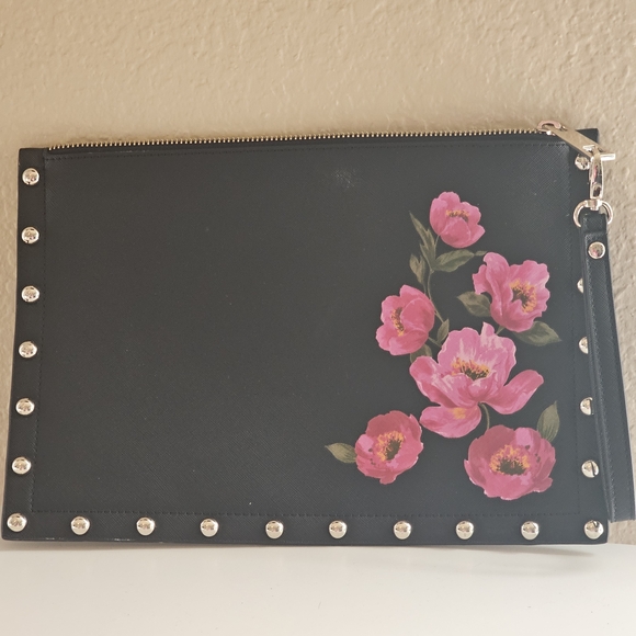 White House Black Market Black Clutch with Pink Floral Design - Picture 7 of 7
